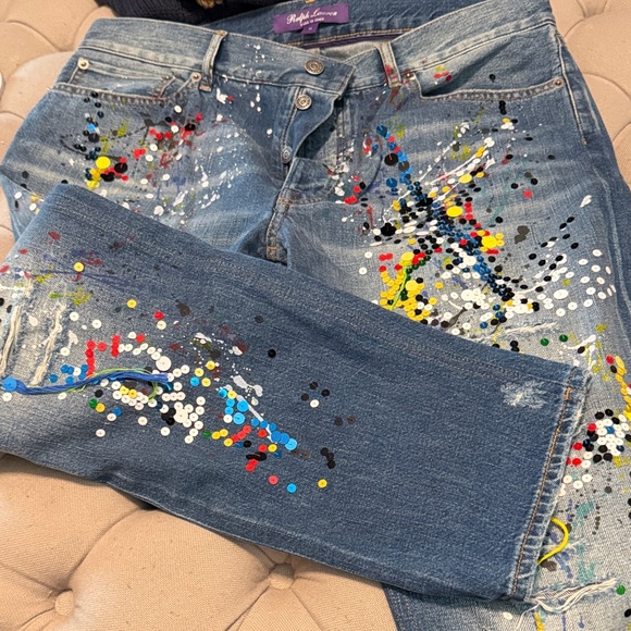 Ralph Lauren Purple Label Paint Splatter Boyfriend Jeans - Picture 2 of 7